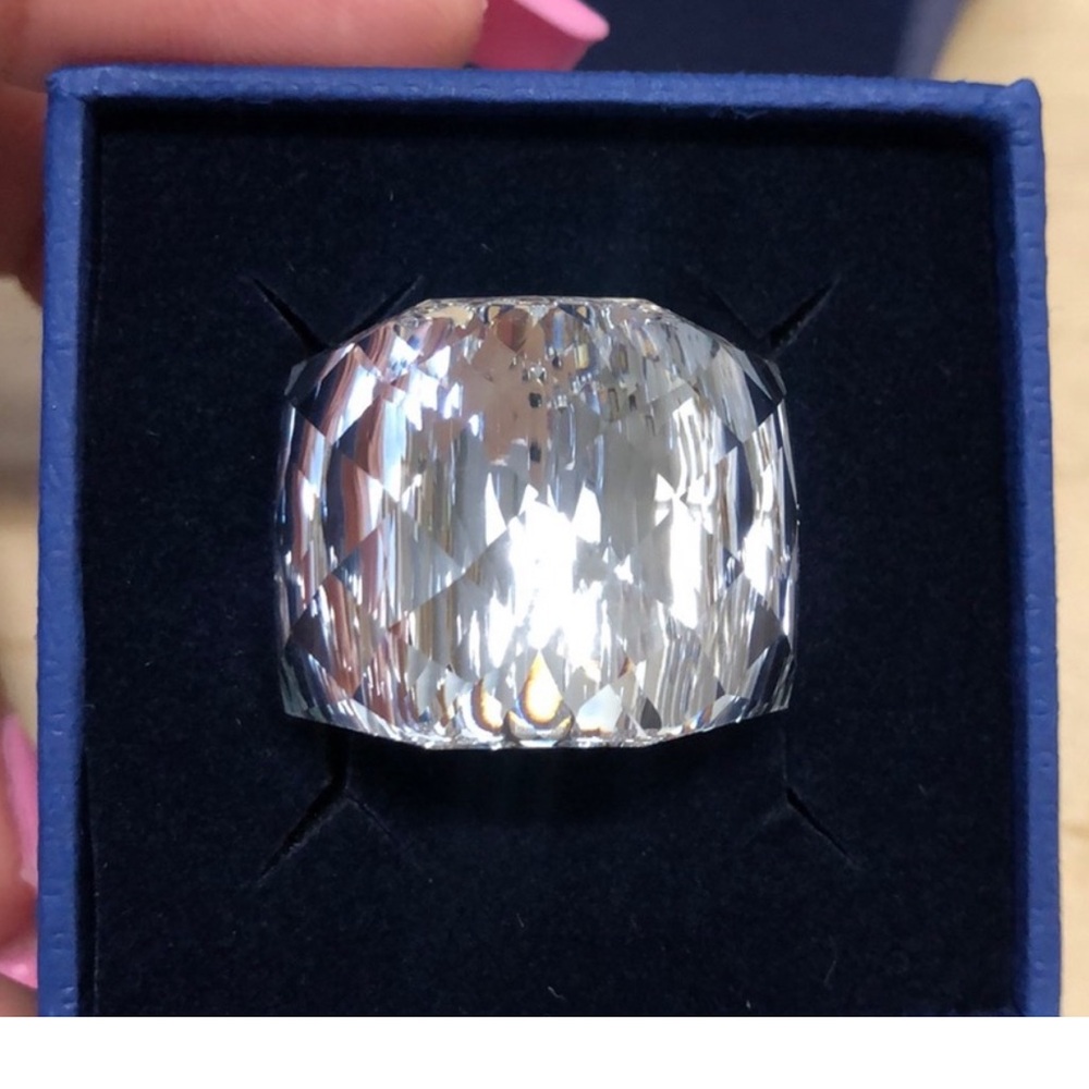 SOLD!!! Swarovski Silver White Crystal Ring with Cushion-Cut Stone